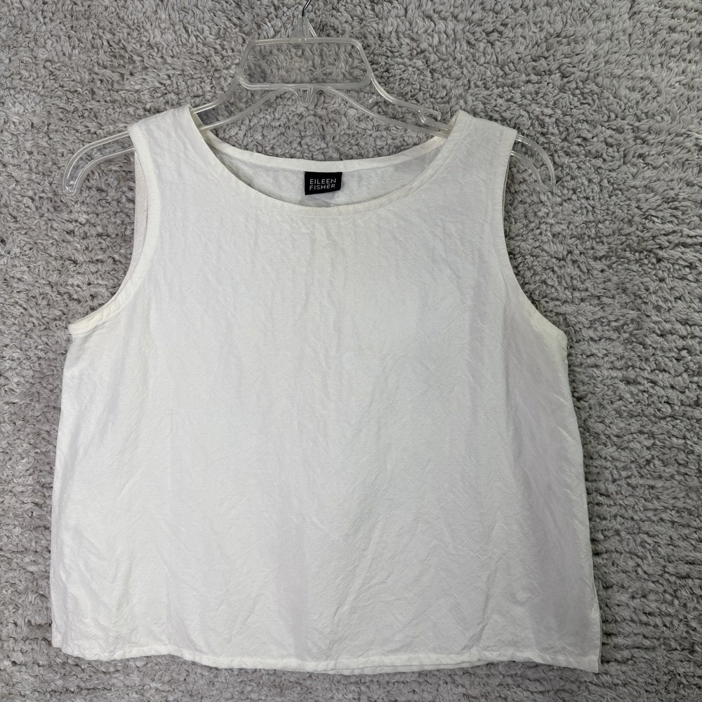 Eileen‎ Fisher Ivory Linen Blend Sleeveless Shell Tank Top Women XS Made in USA